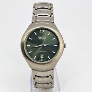 Mossimo Men's Watch 38MM Green Dial Date‎ Gray Bracelet Band 8" New Battery